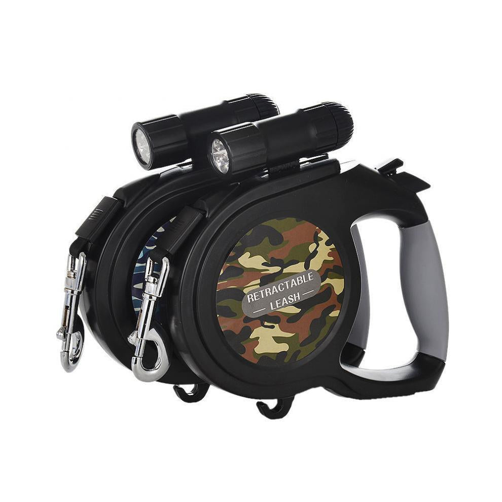 רצועה אוטומטית לכלב עם פנס LED ותא לשקיות איסוף