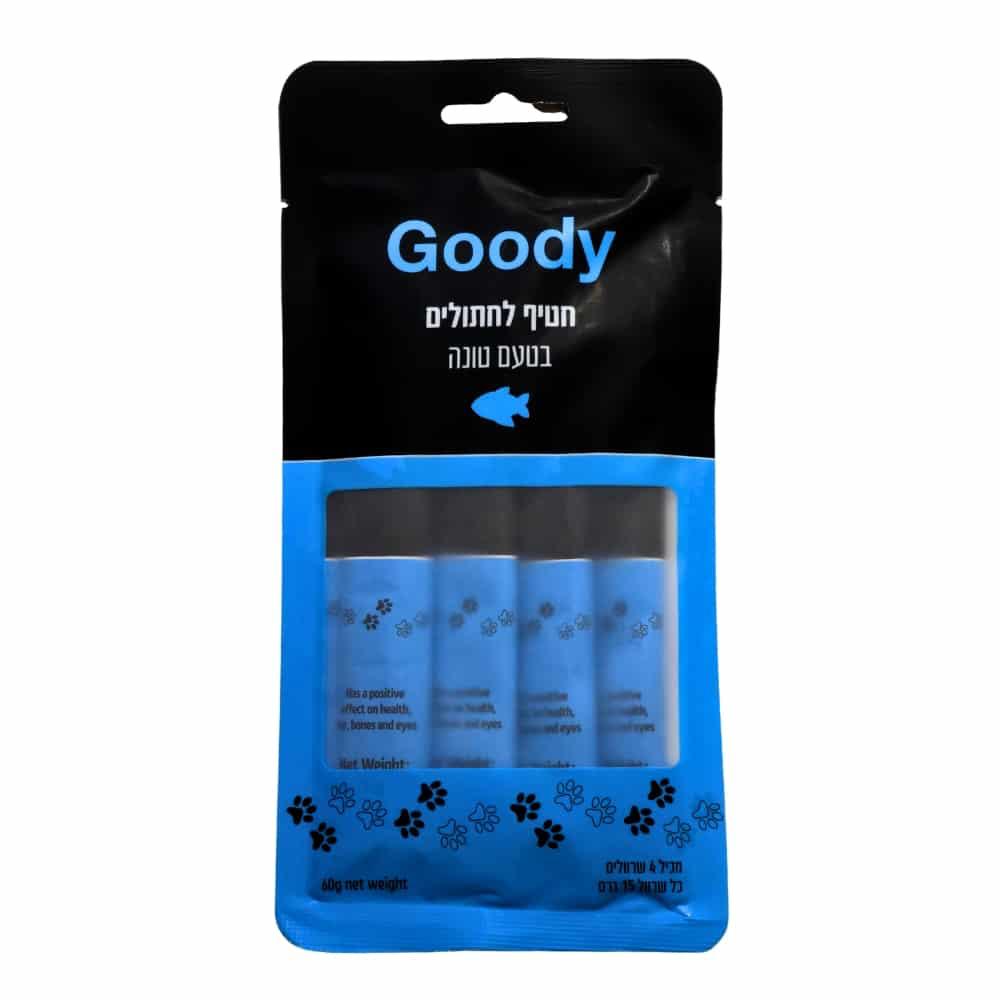 חטיף שלוקים לחתולים בטעם טונה 60 גרם – 4 שרוולים קרמיים - Goody