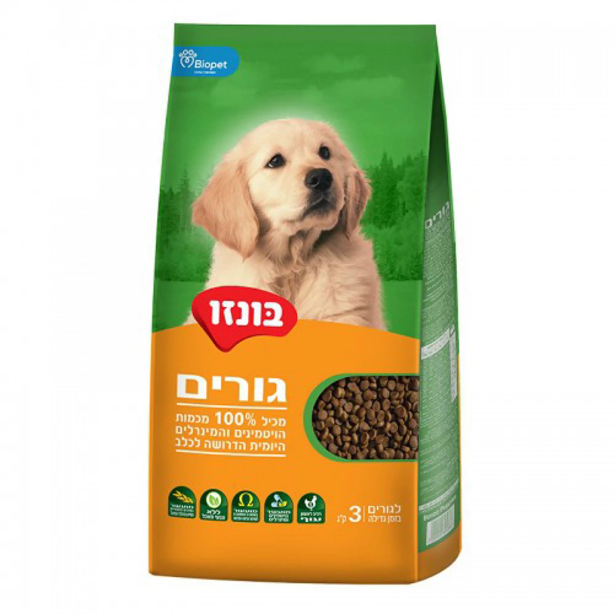 מזון יבש לגורי כלבים בטעם עוף 3 ק״ג – בונזו