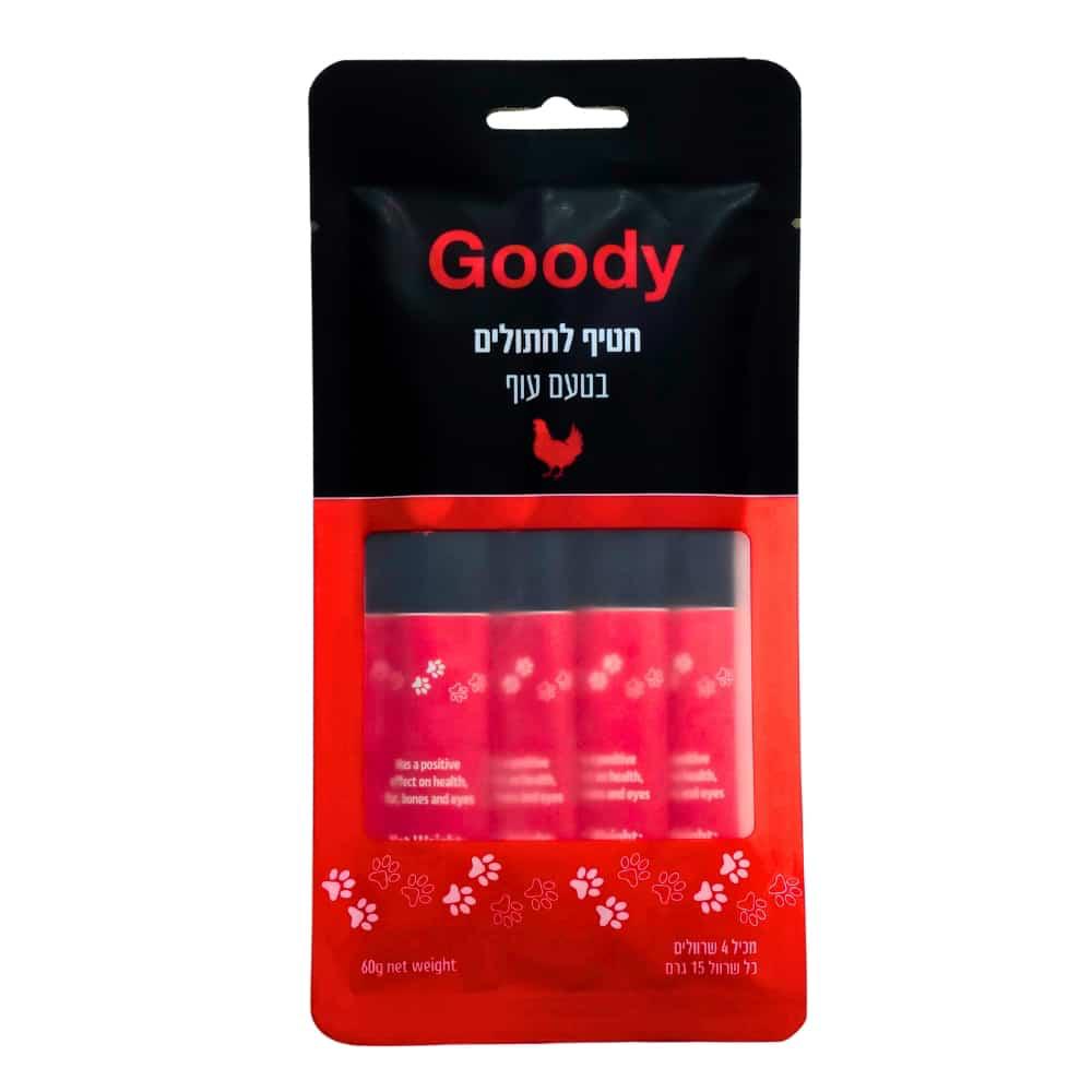 חטיף שלוקים לחתולים בטעם עוף 60 גרם – 4 שרוולים קרמיים - Goody
